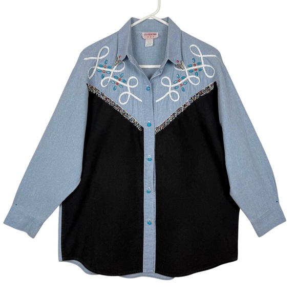Vintage S.B. Collections Western Embroidered Denim Shirt – Medium – Made in USA - Picture 1 of 9
